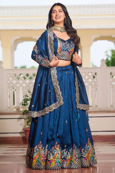 Prussian Blue Silk Embroidered Lehenga Set Prussian Blue Silk Embroidered Lehenga Set