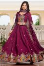 Wine Silk Embroidered Lehenga Set