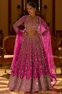 Hot Pink Silk Embroidered Luxurious Lehenga Set