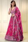 Magenta Organza Silk Printed & Embroidered Lehenga Set