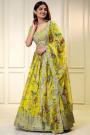 Lemon Yellow Organza Silk Printed & Embroidered Lehenga Set