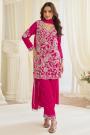 Magenta Pink Chinon Silk Embroidered Kurta Pant Set With Dupatta