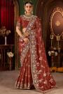 Brick Red Tissue Silk Zari Woven & Embroidered Saree
