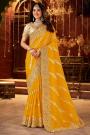 Mustard Yellow Tissue Silk Zari Woven & Embroidered Saree