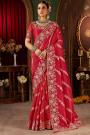Red Tissue Silk Zari Woven & Embroidered Saree