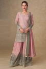 Pastel Pink & Grey Georgette Hand Embroidered Sharara Kurta Set
