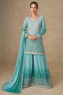Pastel Blue Georgette Hand Embroidered Sharara Kurta Set