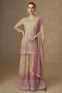 Beige & Mauve Georgette Hand Embroidered Sharara Kurta Set
