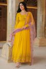 Yellow Georgette Embroidered Anarkali Dress With Net Dupatta