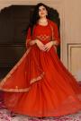 Red Georgette Embroidered Anarkali Dress With Net Dupatta