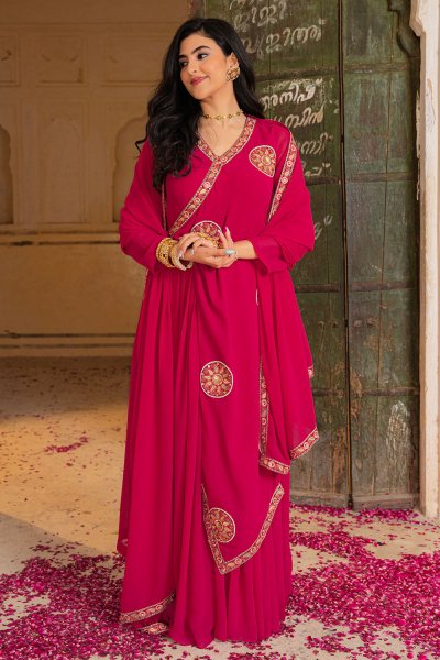 Deep Pink Georgette Embroidered Anarkali Dress With Dupatta Deep Pink Georgette Embroidered Anarkali Dress With Dupatta