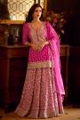 Fuchsia Pink Georgette Embroidered Long Kurti Lehenga Set