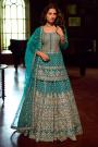 Teal Blue Georgette Embroidered Long Kurti Lehenga Set