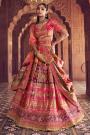 Coral Pink Banarasi Silk Zari Woven & Embroidred Lehenga Set WIth Belt