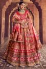 Peach & Pink Banarasi Silk Zari Woven & Embroidred Lehenga Set