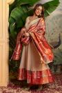 Golden Beige  Banarasi Silk Zari Woven & Hand Embroidered Anarkali Dress With Banarasi Dupatta