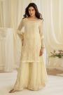 Ivory Cream Crepe Silk Embroidered Sharara Kurta Set