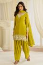 Mustard Green Silk Embroidered Kurta Set