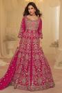 Deep Pink Georgette Embroidered Anarkali Dress With Skirt & Dupatta