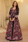 Black & Multicolor Georgette Embroidered Anarkali Dress With Skirt & Dupatta