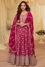 Magenta Pink Zari Woven Silk Embroidered Anarkali Dress With Dupatta