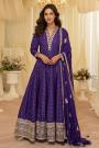 Purple Zari Woven Silk Embroidered Anarkali Dress With Dupatta