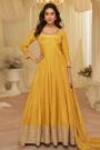 Yellow Zari Woven Silk Embroidered Anarkali Dress With Dupatta