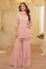 Blush Pink Georgette Chikankari Embroidered Sharara Kurta Set