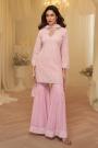 Rose Pink Georgette Chikankari Embroidered Sharara Kurta Set