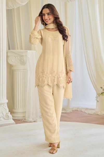 Cream Georgette Embroidered Palazzo Kurta Set Cream Georgette Embroidered Palazzo Kurta Set