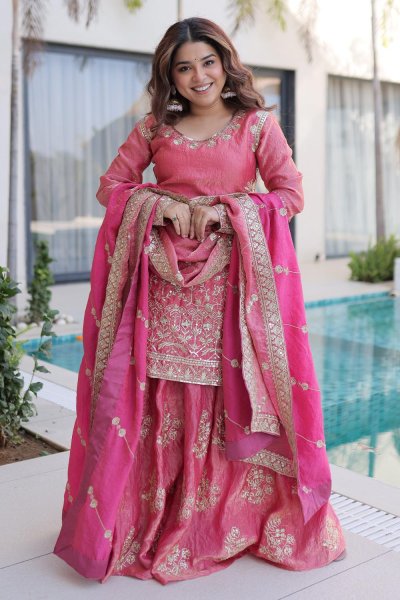 Blush Pink Silk Embroidered Sharara Kurta Set Blush Pink Silk Embroidered Sharara Kurta Set
