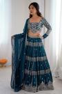 Teal Blue Georgette Embroidered Lehenga Set