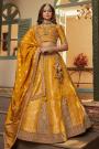 Mustard Yellow Banarasi Silk Zari Woven & EMbroidered Lehenga Set With Belt
