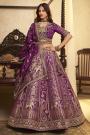 Plum Banarasi Silk Zari Woven & Embroidered Lehenga Set With Belt