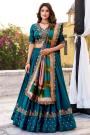 Prussian Blue Silk Embroidered lehenga Set