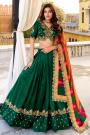 Emerald Green Silk Embroidered lehenga Set