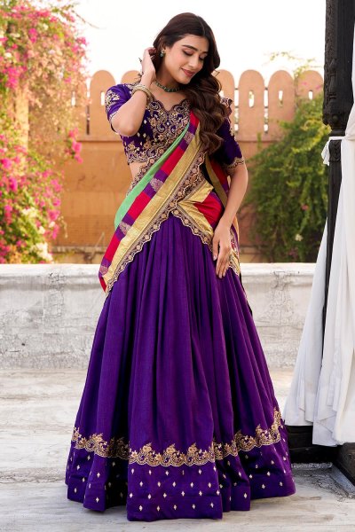 Purple Silk Embroidered lehenga Set Purple Silk Embroidered lehenga Set