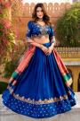 Royal Blue Silk Embroidered lehenga Set