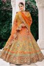 Orange & Mustard Silk Embroidered Lehenga Set