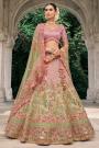 Blush Pink & Mint Green Silk Embroidered Lehenga Set