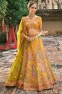 Mustard Yellow Silk Embroidered Lehenga Set