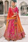 Fuchsia Pink & Orange Silk Embroidered Lehenga Set