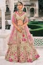 Cream & Pink Silk Embroidered Lehenga Set