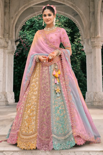 Pastel Pink & Multicolor Silk Embroidered Lehenga Set Pastel Pink & Multicolor Silk Embroidered Lehenga Set