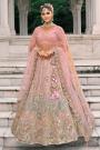 Mauvey Pink & Grey Silk Embroidered Lehenga Set