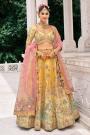 Yellow & Pastel Pink Silk Embroidered Lehenga Set