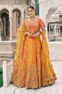 Orange & Yellow Silk Embroidered Lehenga Set