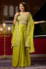 Kiwi Green Chinon Silk Hand Embroidered Top & Dhoti Set With Shrug