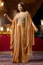 Light Orange Chinon Silk Hand Embroidered Top & Dhoti Set With Shrug