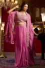 Pink Chinon Silk Hand Embroidered Top & Dhoti Set With Shrug